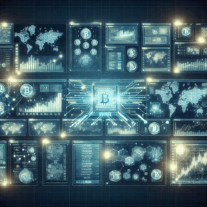 a detailed, professional illustration of a high-tech blockchain trading dashboard displaying real-time data analysis, charts, and transaction flow, in a realistic style
