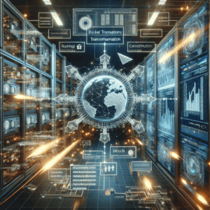 a detailed, realistic illustration of a blockchain validator processing transactions rapidly in a modern data center, with visual cues representing transaction flow and strategic manipulation in a professional style